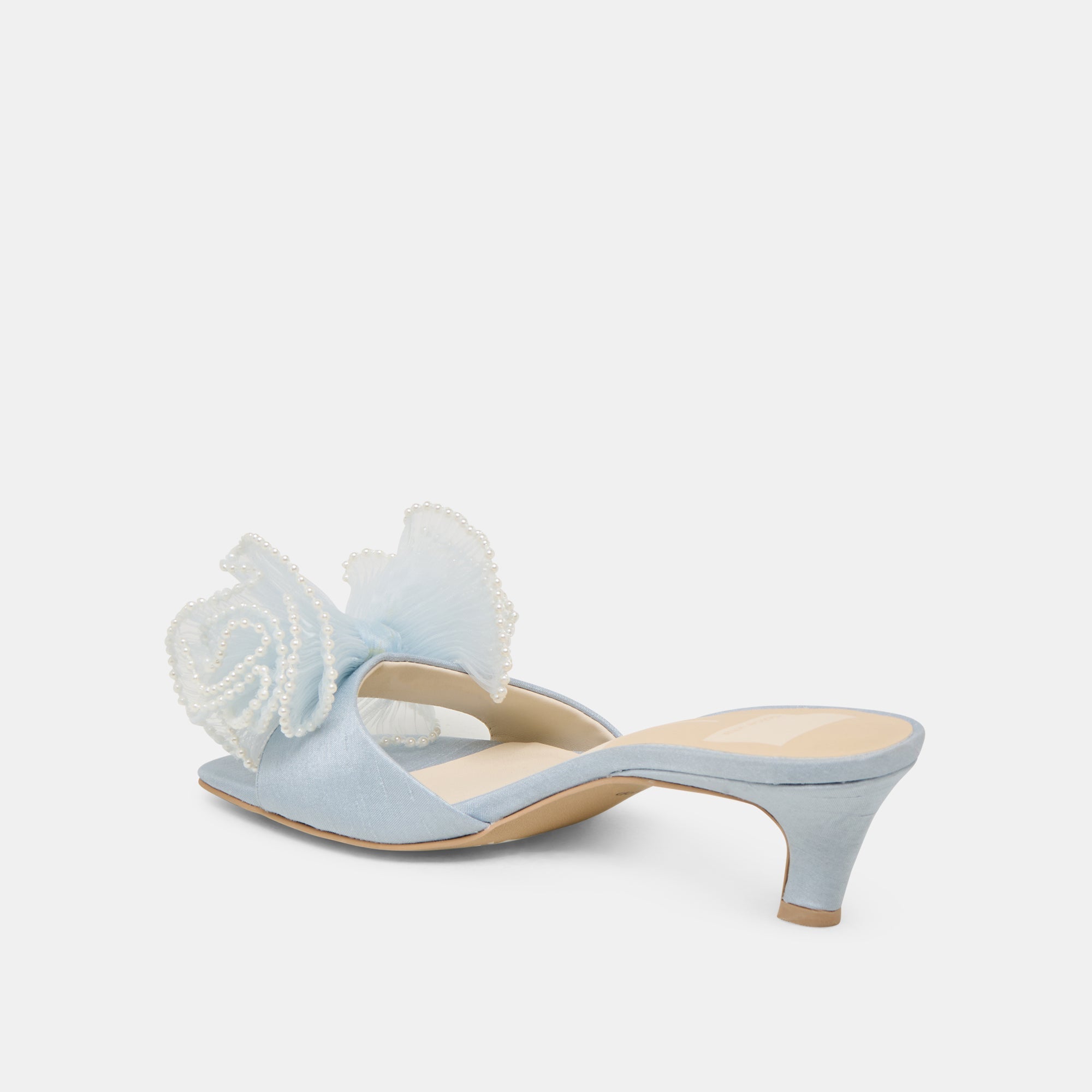 NARITA PEARL HEELS LIGHT BLUE SATIN