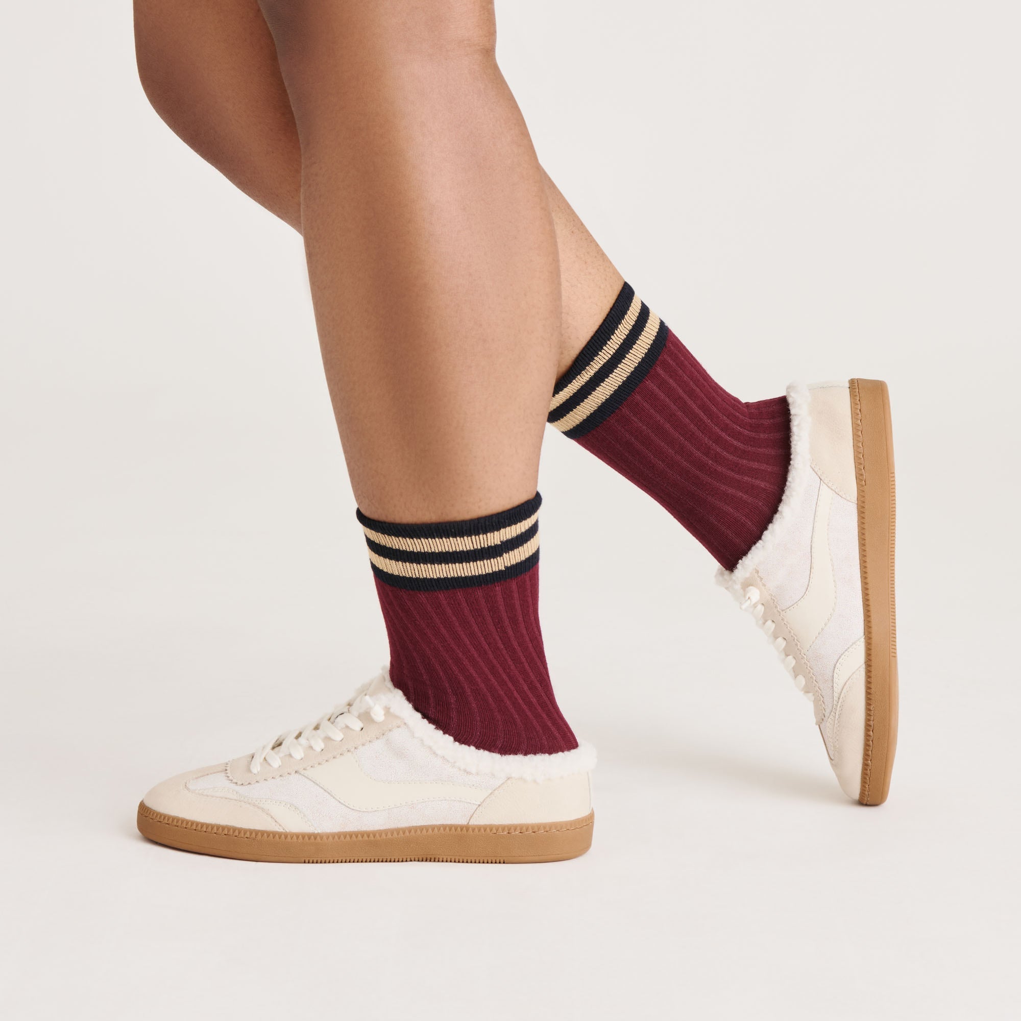 MULTI STRIPE CREW SOCKS BURGUNDY