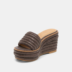 THRONE WEDGES CHOCOLATE RAFFIA