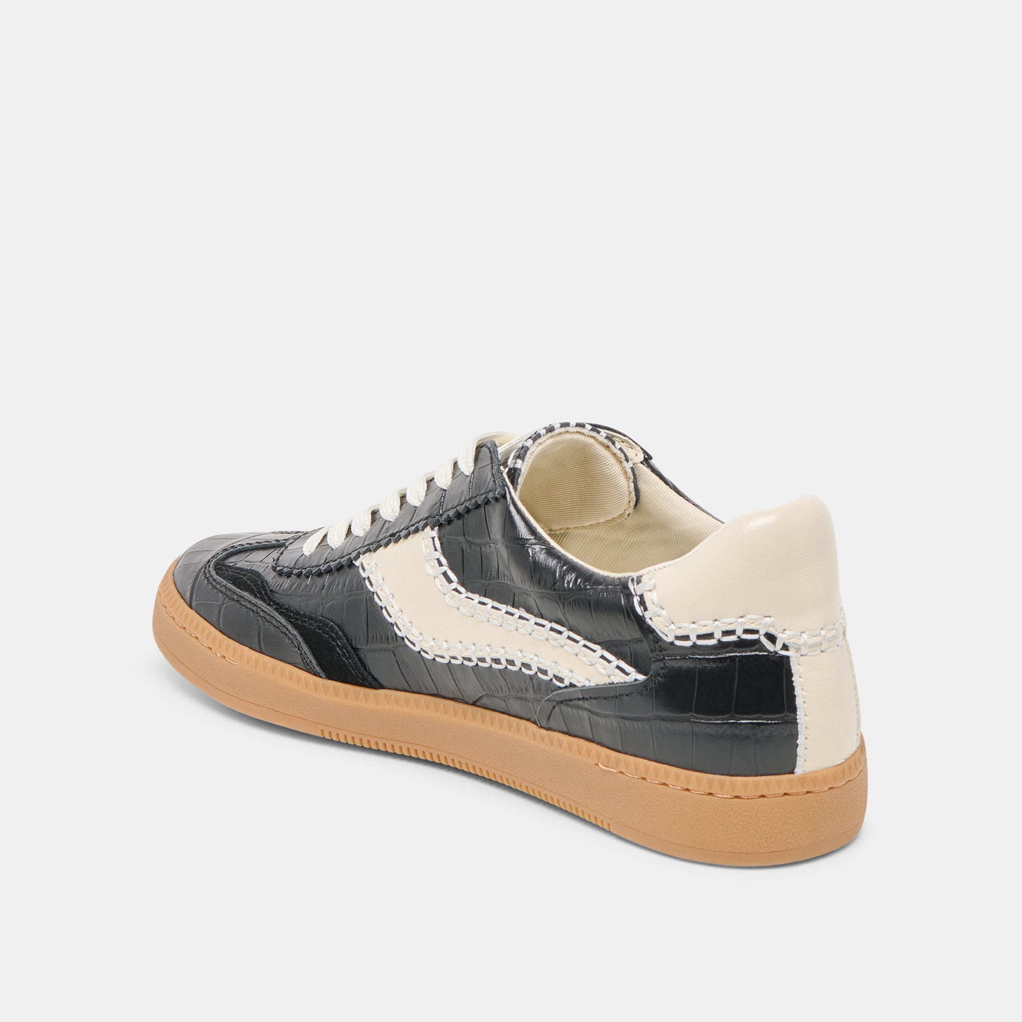 NOTICE STITCH SNEAKERS NOIR CROCO EMBOSSED LEATHER