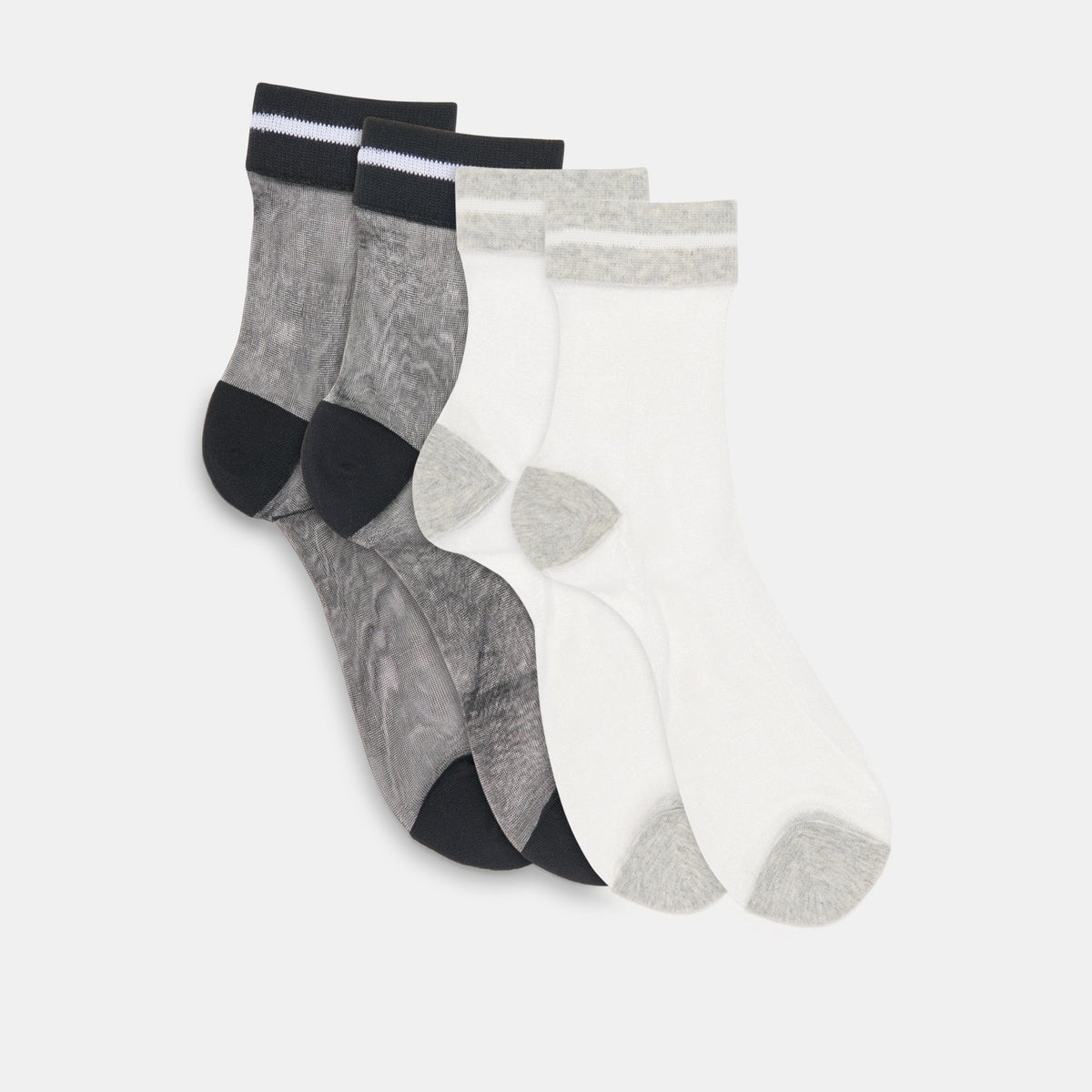 2 PACK SHEER STRIPE CREW SOCKS BLACK GREY