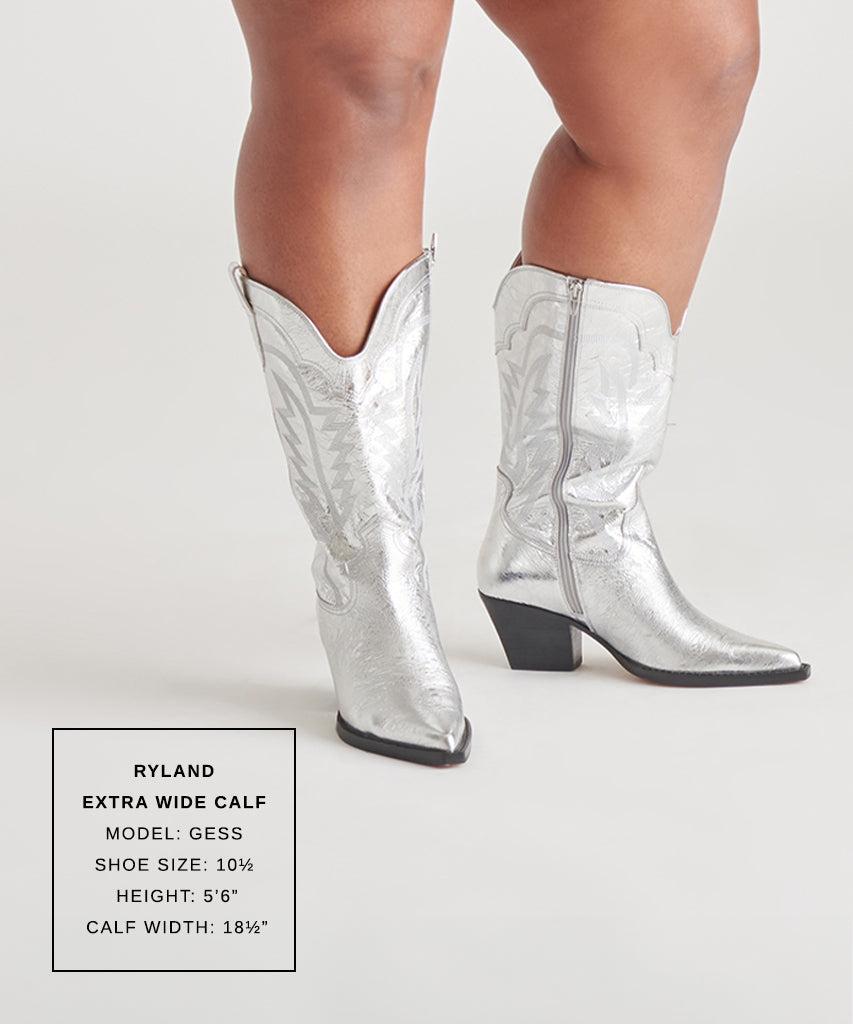 RYLAND EXTRA WIDE CALF BOOTS SILVER DISTRESSED LEATHER