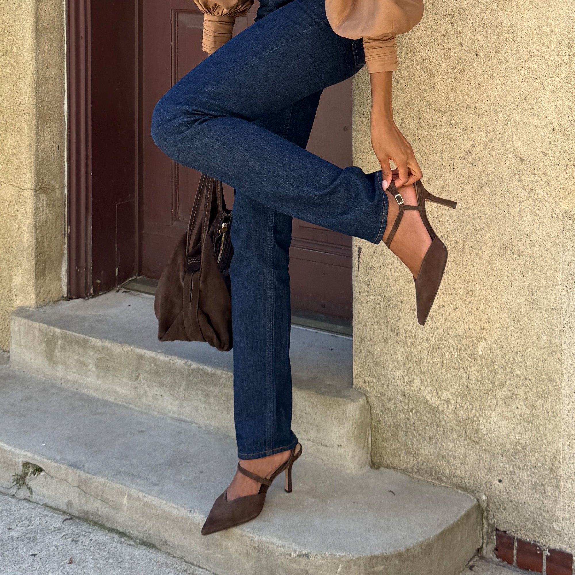 KAMRA HEELS DK BROWN SUEDE